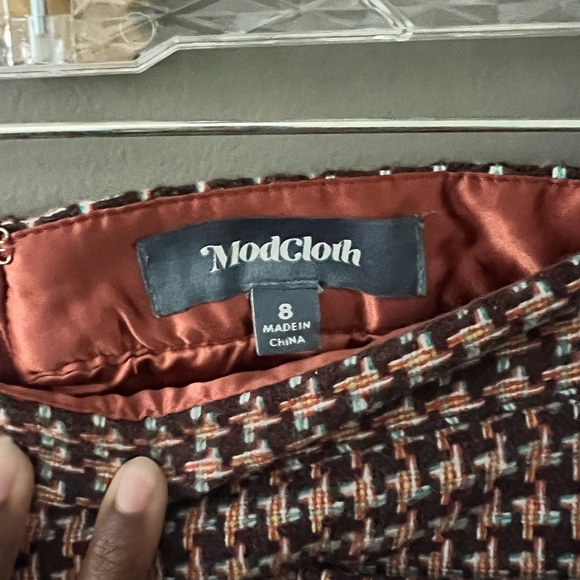 ModCloth skirt brown new 8 houndstooth Informed Ensemble Tweed With Tags Lined - Picture 9 of 11